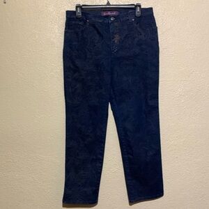 Gloria Vanderbilt Pants 12P Short Blue Straight Stretchy Floral Amanda Mid Rise